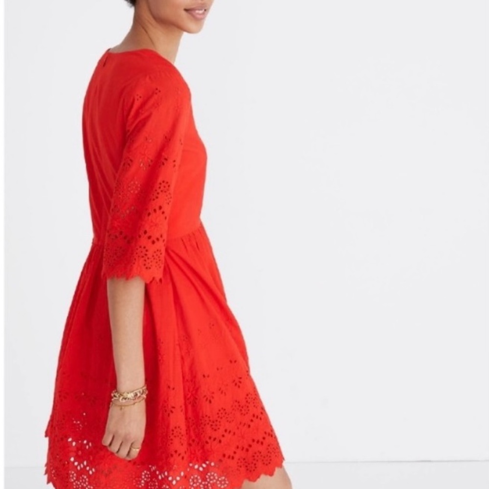 Madewell Red Eyelet Lattice Dress - Picture 2 of 5